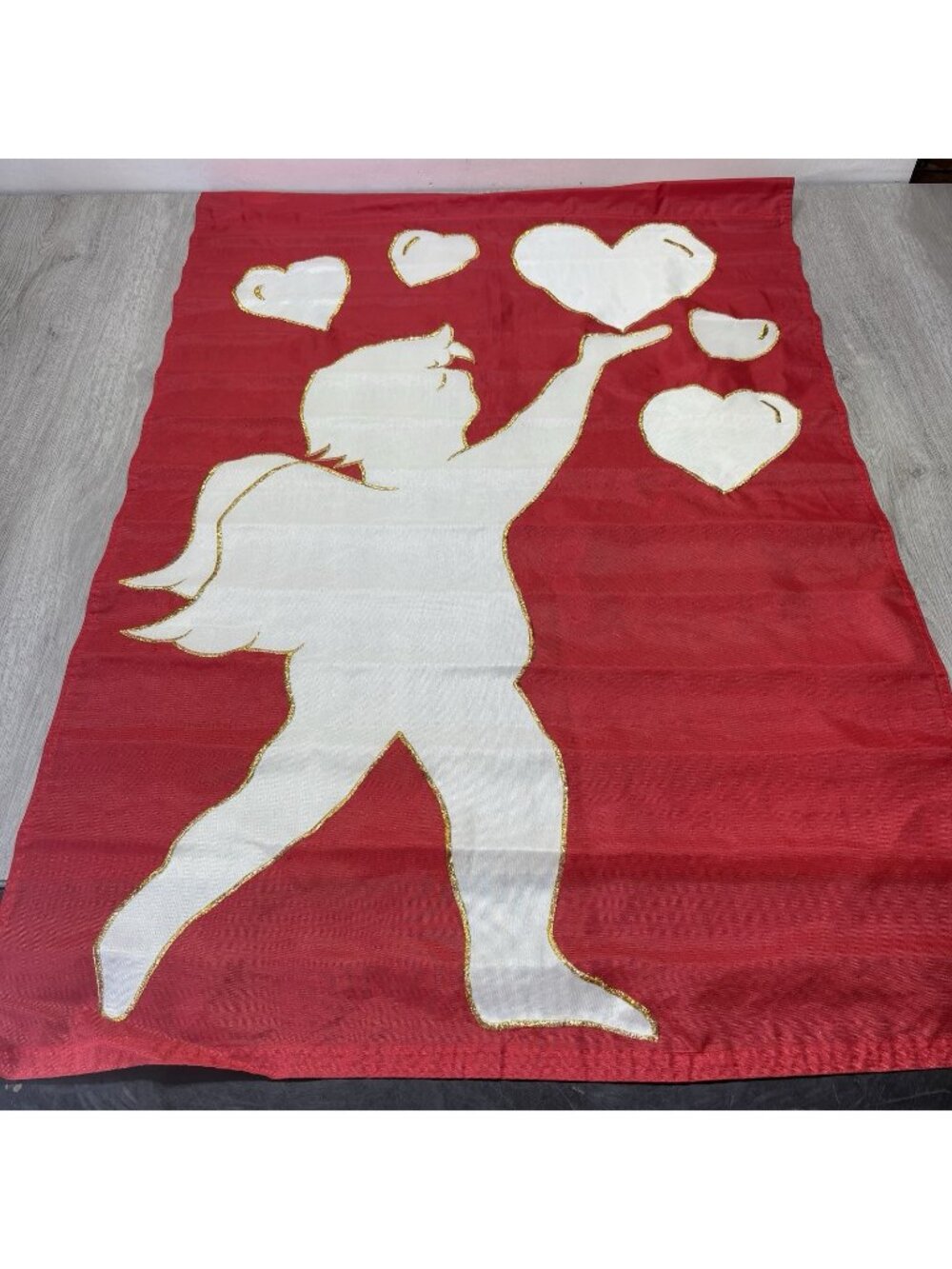 Vintage Valentines Day Outdoor Flag Garden Decor Heart Cupid Holiday Love 28”x42